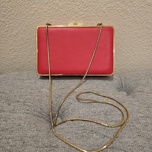 Henri Bendel Red Party Starter Box Clutch With Gold Chain